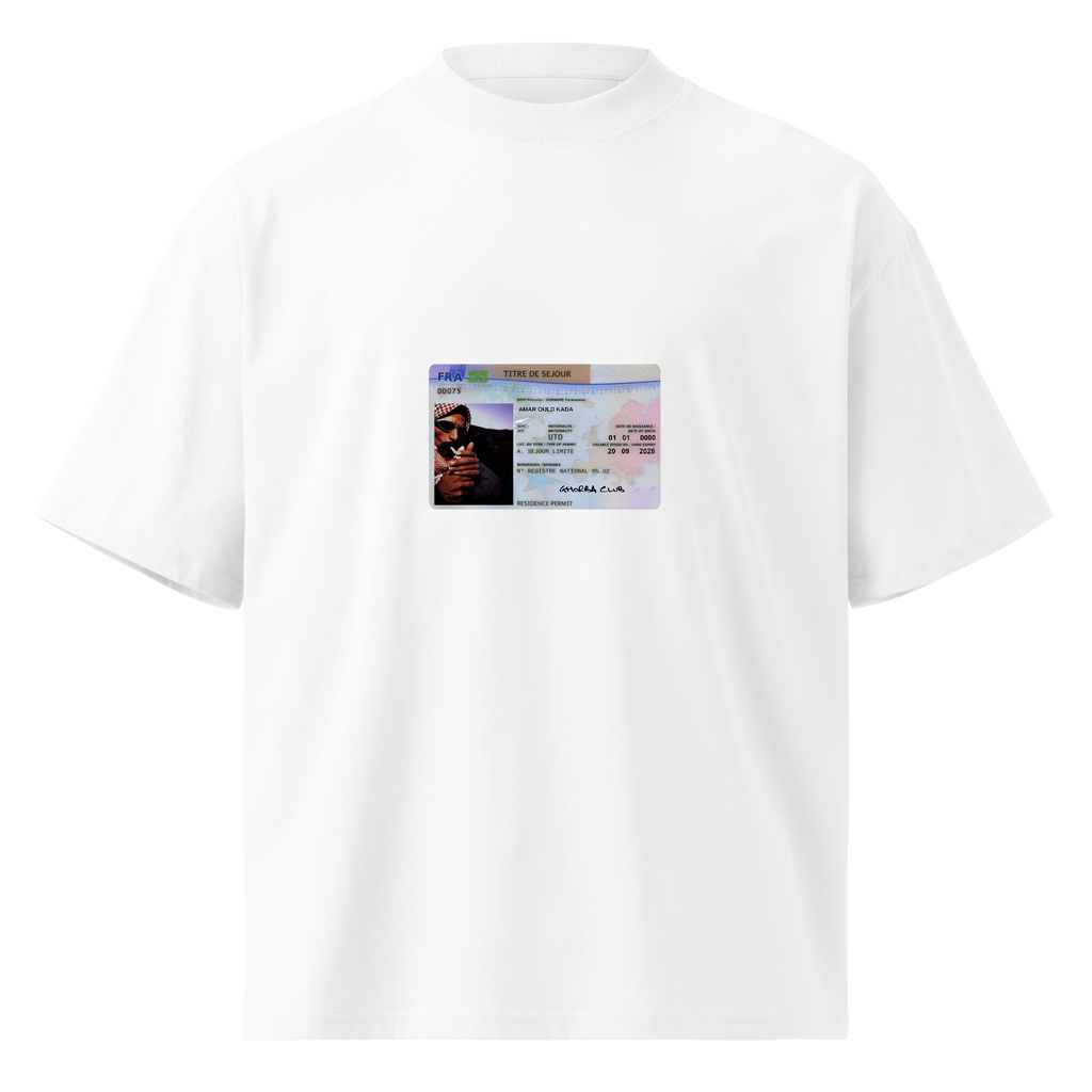 T-shirt blanc GHORBA CLUB, carte de séjour personnalisée avec une photo d'archive et un nom
