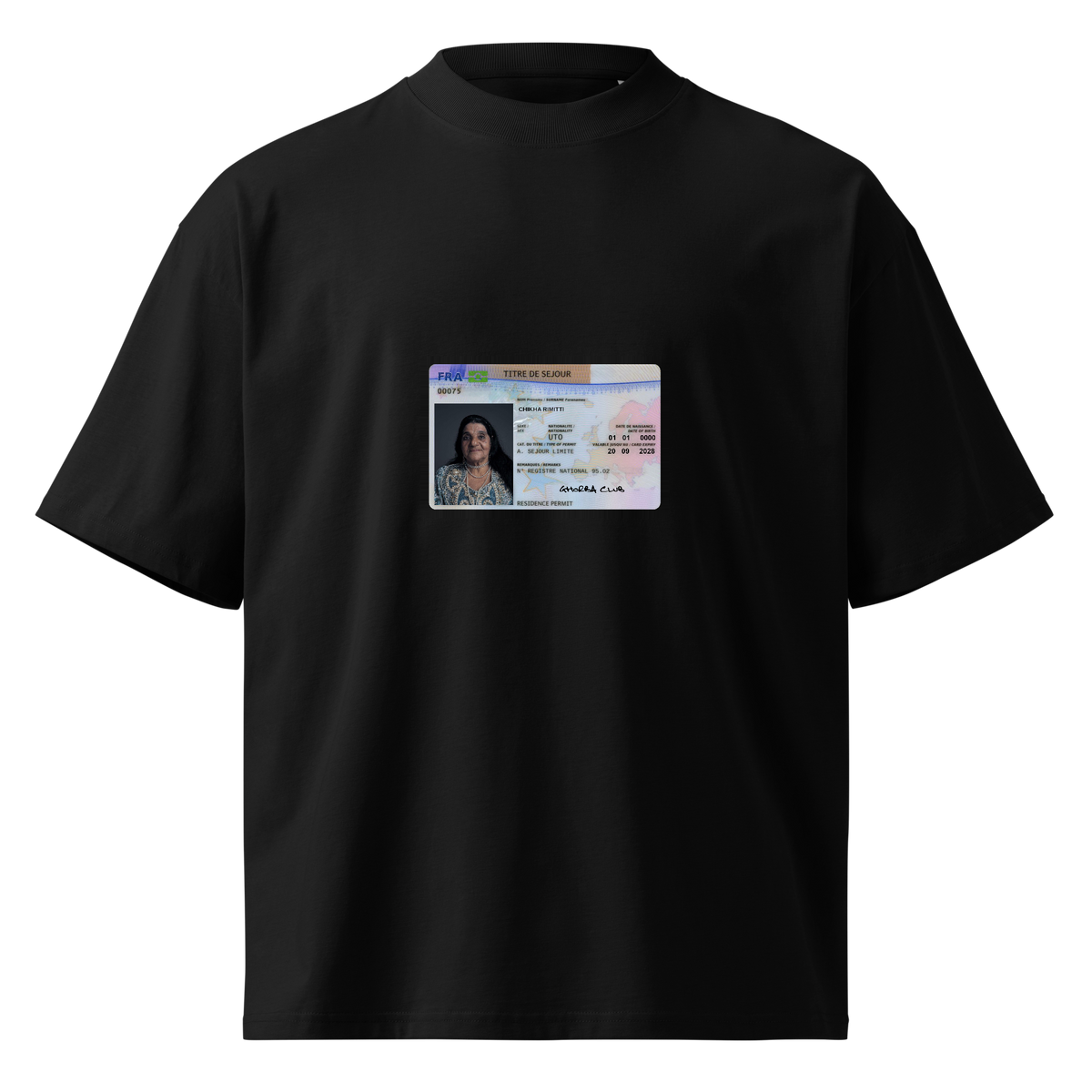 T-shirt noir GHORBA CLUB, carte de séjour personnalisée avec un portrait et un nom
