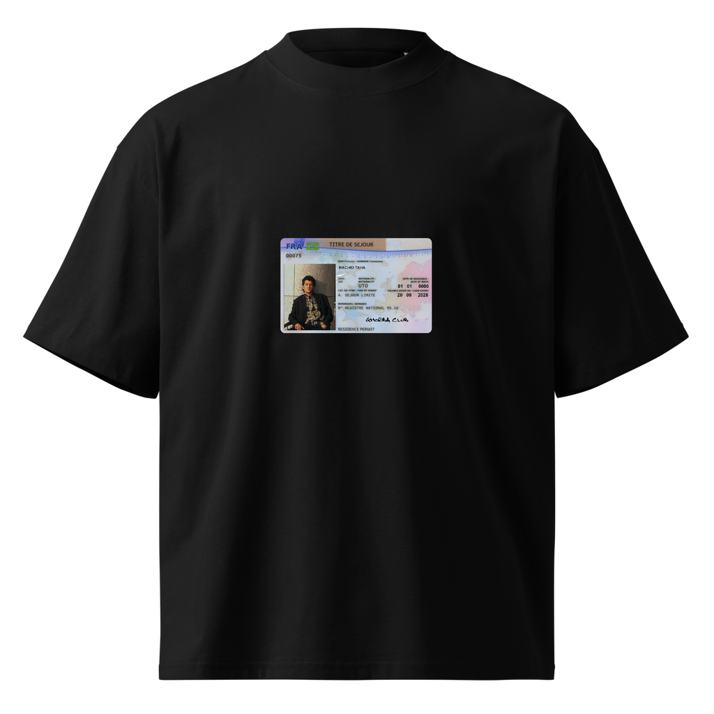 T-shirt noir GHORBA CLUB, carte de séjour personnalisée avec un portrait d'archive et un nom