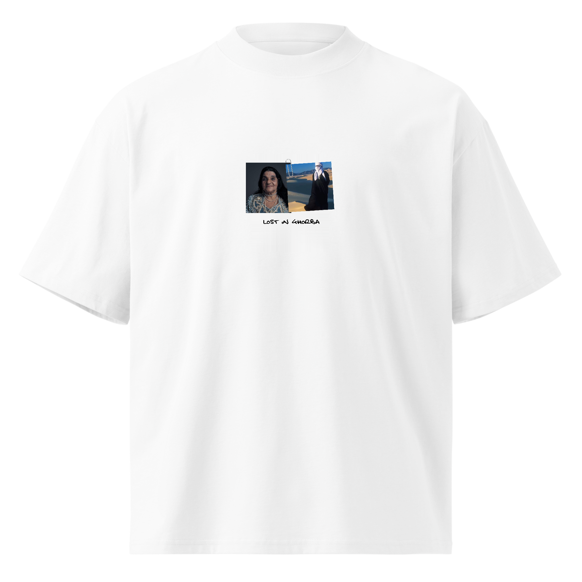 Modèle Duo au trombone, deux photos, sur t-shirt blanc