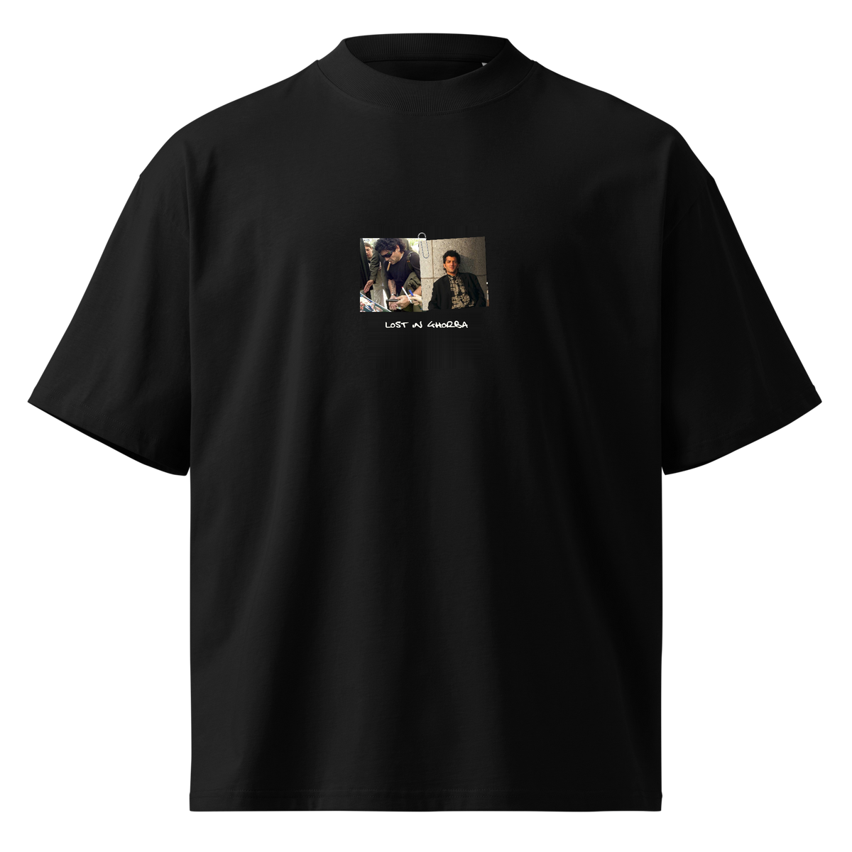 Modèle Duo au trombone, deux photos, sur t-shirt noir